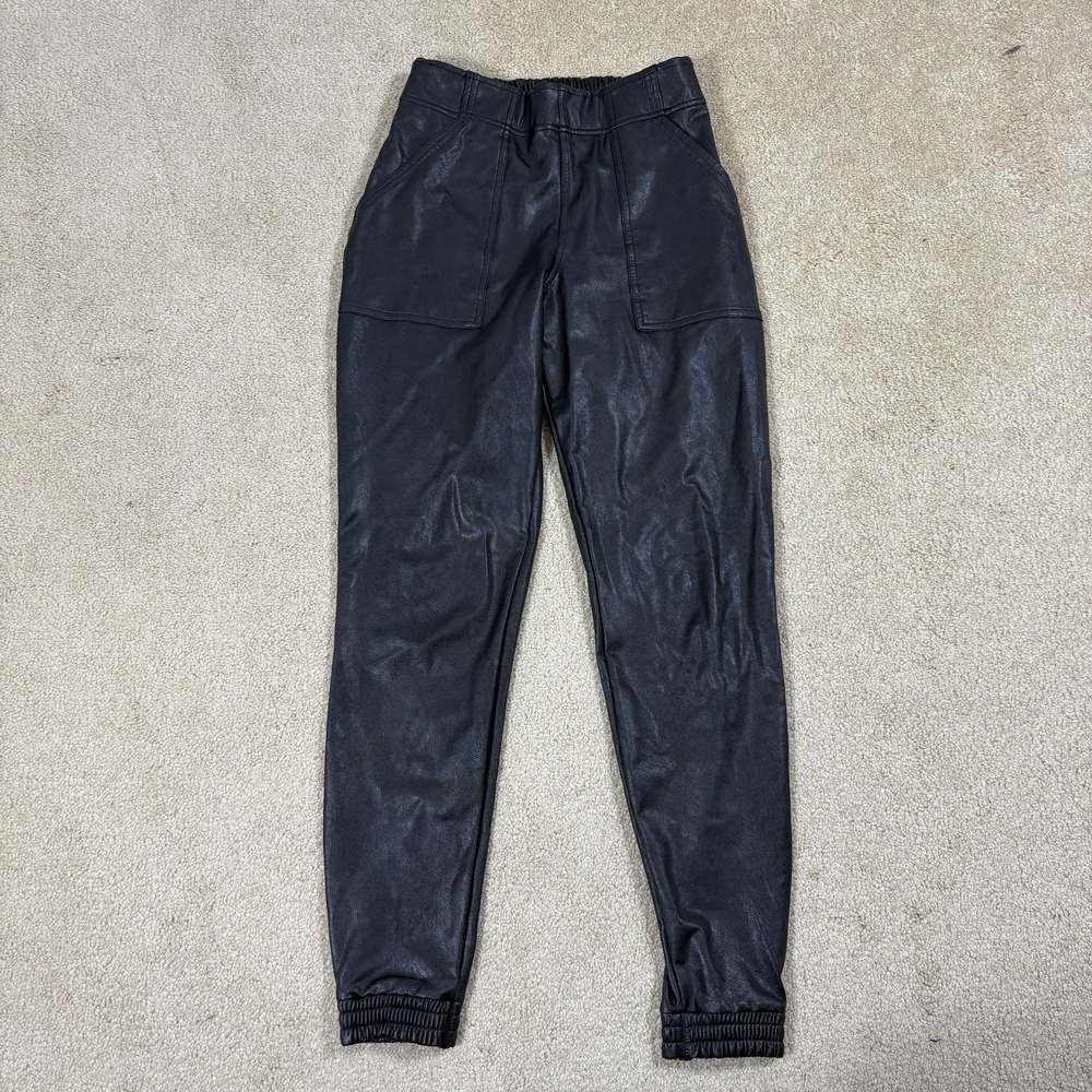 SPANX Women's Black Faux Leather Pull-On Jogger Pants Elastic Waist Size S
